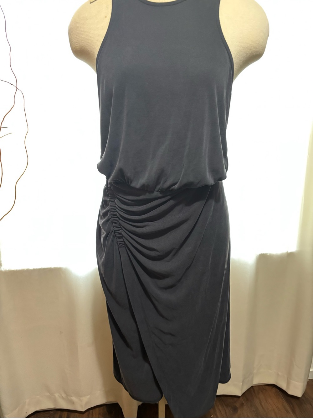 Anthropologie Sleeveless Ruched Tank Dress - Charcoal Gray Modal size S - Picture 3 of 13